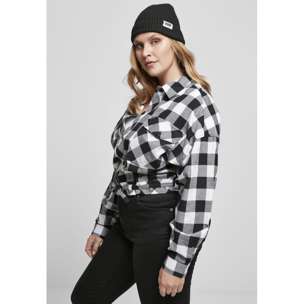 Urban Classics - Short Oversized Check Blouse - Zwart/Wit